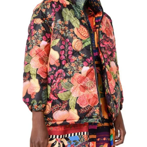 FARM Rio Mixed Scarves Reversible Puffer Jacket Patchwork Dopamine - Picture 7 of 14